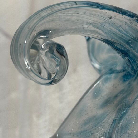 Murano Style Art Glass Hand Blown Stargazer Pale Blue Lily Flower Metallic Silve - Picture 10 of 13